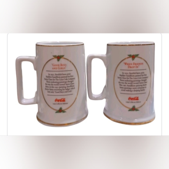 Coca Cola Vintage Collector's Edition Christmas Set Of 2 1996 Coffee Cup Mugs - Picture 2 of 4